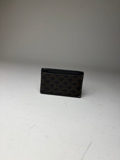 Vintage Celine Monogram Canvas Leather Card Holder Black Brown