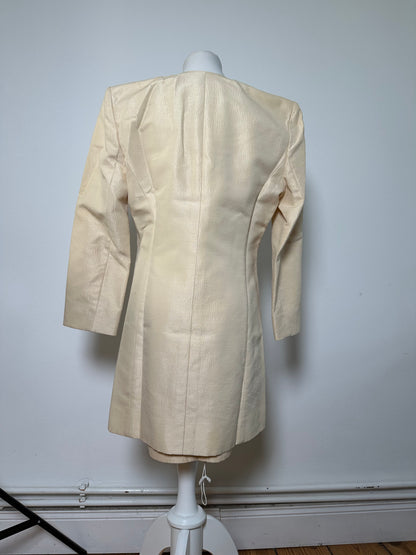 Vintage Celine Satin Silk Coat Cream Silver Chain Detail M