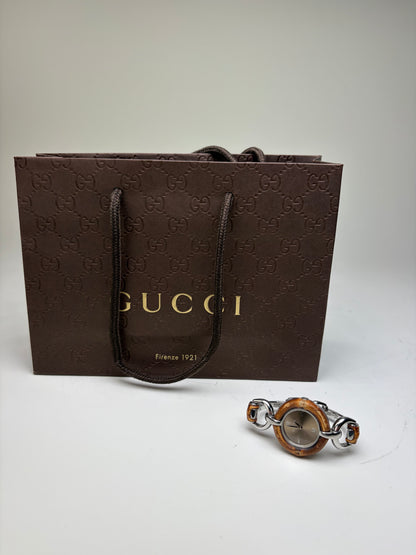 Vintage Gucci GG Logo Stainless Steel Bracelet Watch Brown Silver