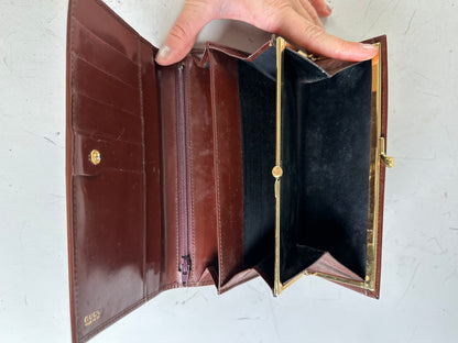 Vintage Gucci Leather Wallet Burgundy Gold Clasp