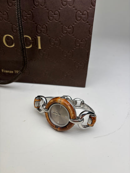 Vintage Gucci GG Logo Stainless Steel Bracelet Watch Brown Silver