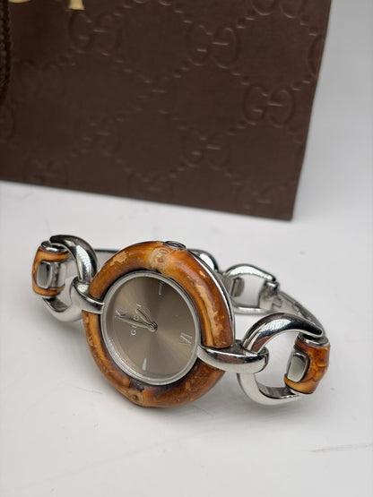 Vintage Gucci GG Logo Stainless Steel Bracelet Watch Brown Silver
