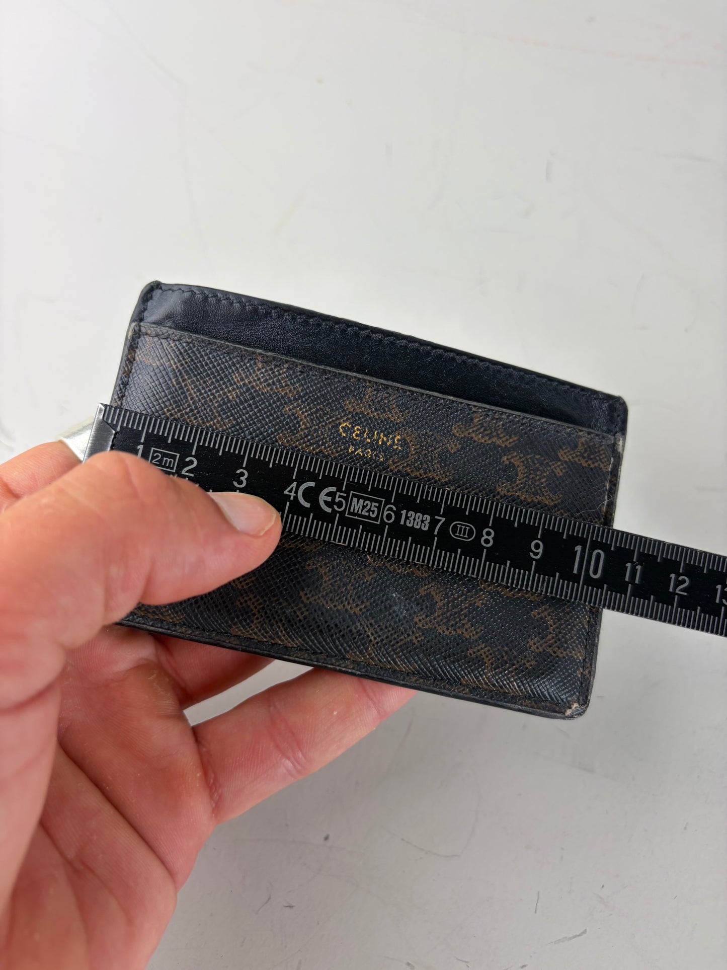 Vintage Celine Monogram Canvas Leather Card Holder Black Brown