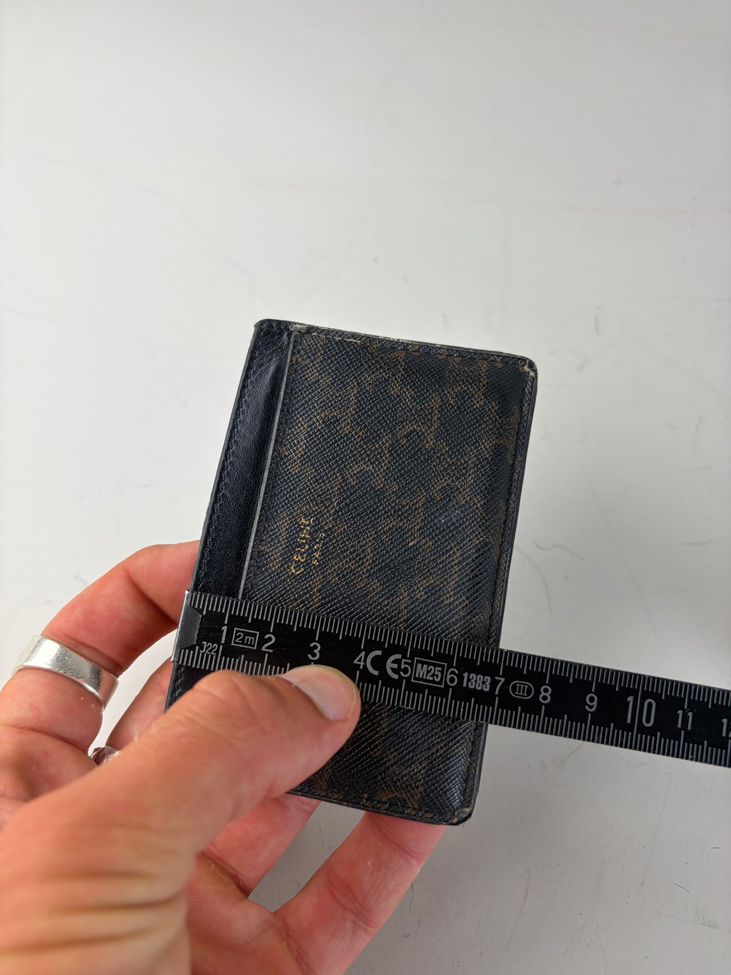 Vintage Celine Monogram Canvas Leather Card Holder Black Brown