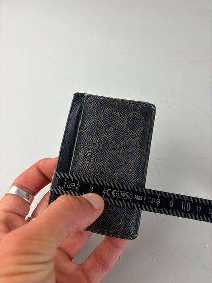Vintage Celine Monogram Canvas Leather Card Holder Black Brown