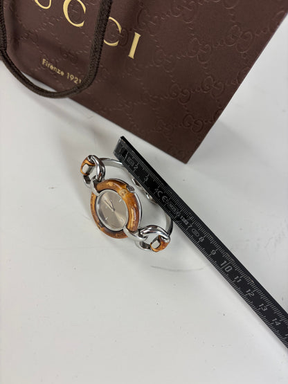 Vintage Gucci GG Logo Stainless Steel Bracelet Watch Brown Silver