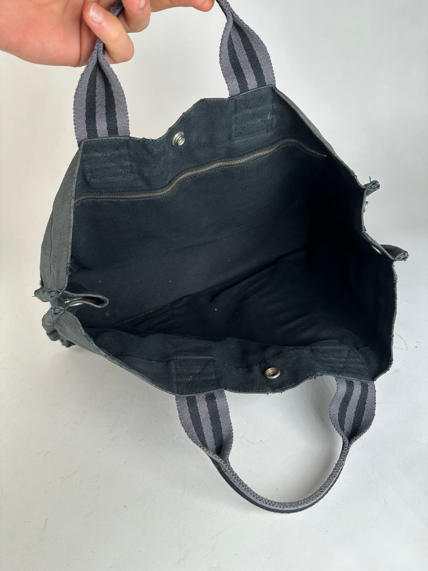 Vintage Hermes Canvas Tote Bag Black Grey
