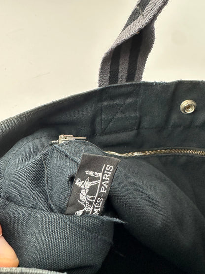 Vintage Hermes Canvas Tote Bag Black Grey