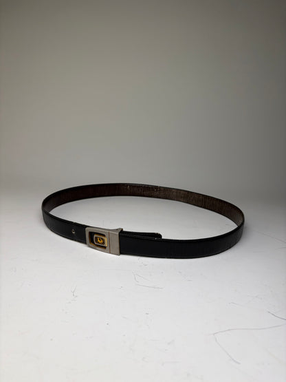 Vintage Dior Leather Belt Black Silver Gold