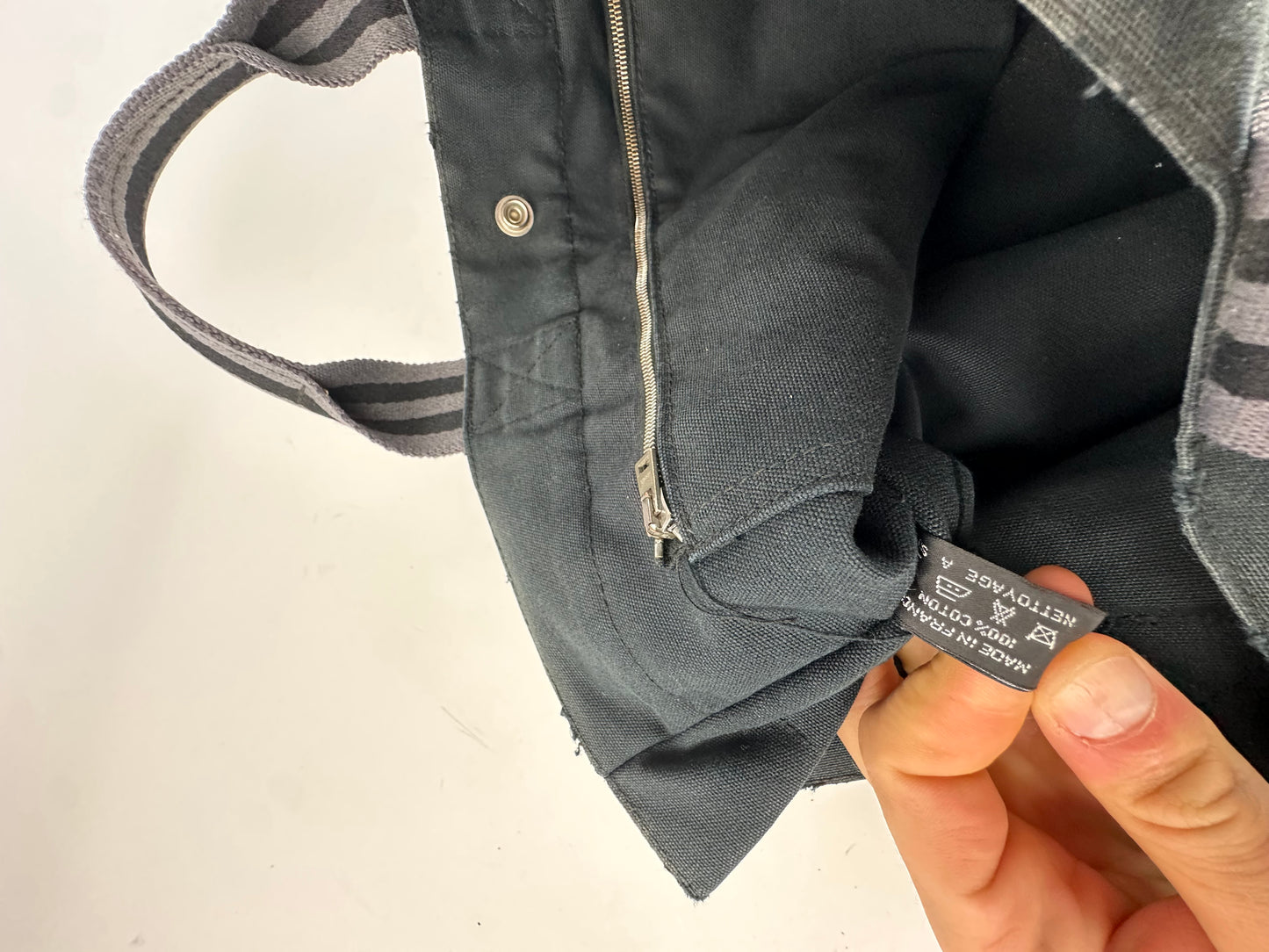 Vintage Hermes Canvas Tote Bag Black Grey