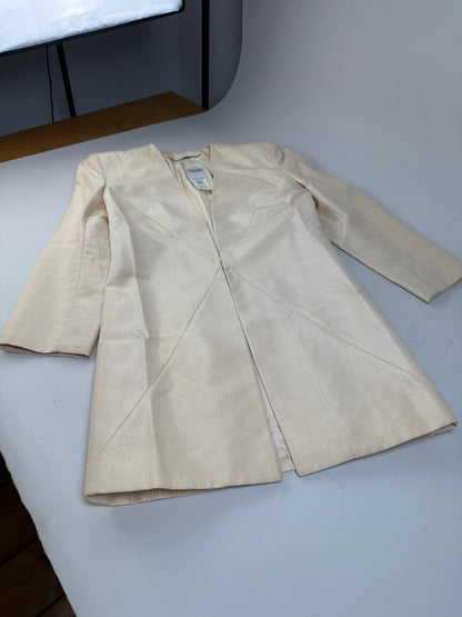Vintage Celine Satin Silk Coat Cream Silver Chain Detail M