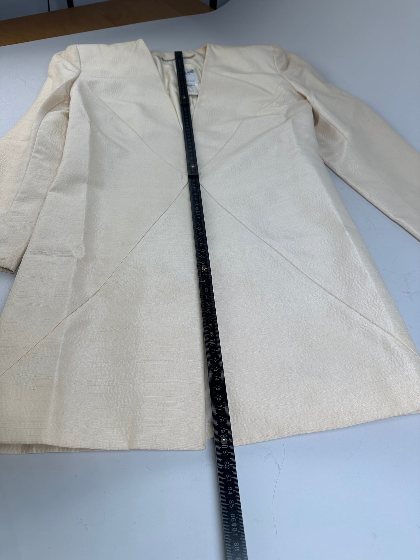 Vintage Celine Satin Silk Coat Cream Silver Chain Detail M
