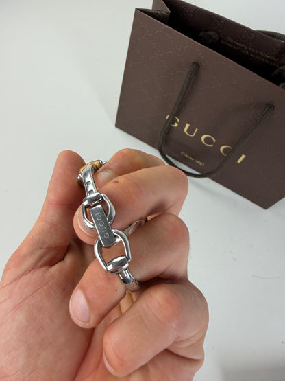 Vintage Gucci GG Logo Stainless Steel Bracelet Watch Brown Silver