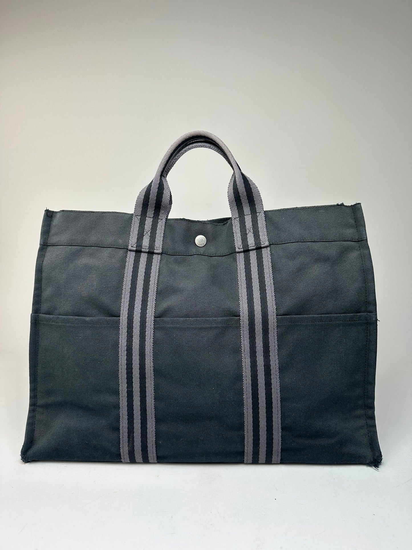 Vintage Hermes Canvas Tote Bag Black Grey