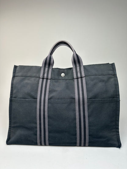 Vintage Hermes Canvas Tote Bag Black Grey