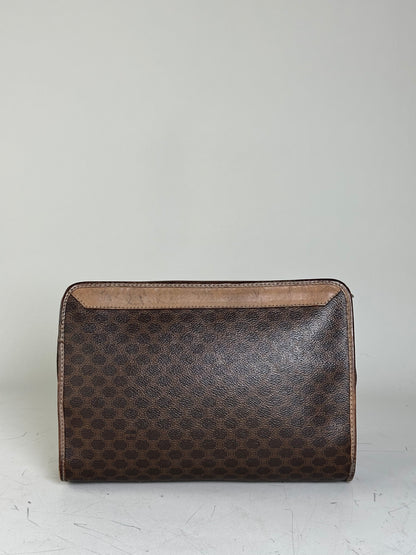 Vintage Celine Coated Canvas Clutch Bag Brown Tan Gold