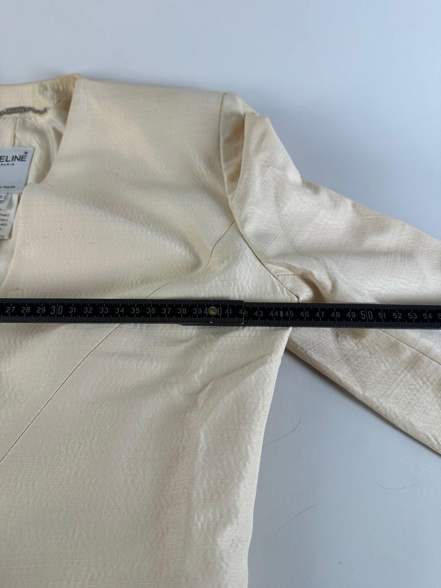 Vintage Celine Satin Silk Coat Cream Silver Chain Detail M