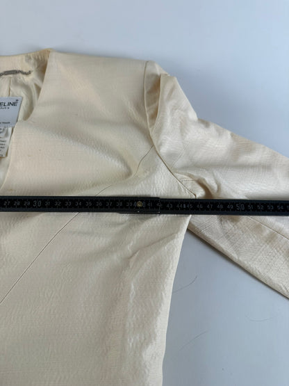 Vintage Celine Satin Silk Coat Cream Silver Chain Detail M