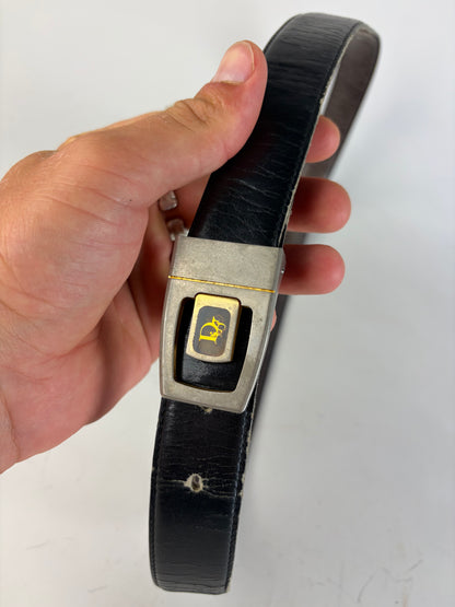 Vintage Dior Leather Belt Black Silver Gold
