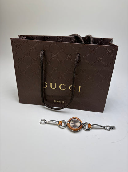 Vintage Gucci GG Logo Stainless Steel Bracelet Watch Brown Silver