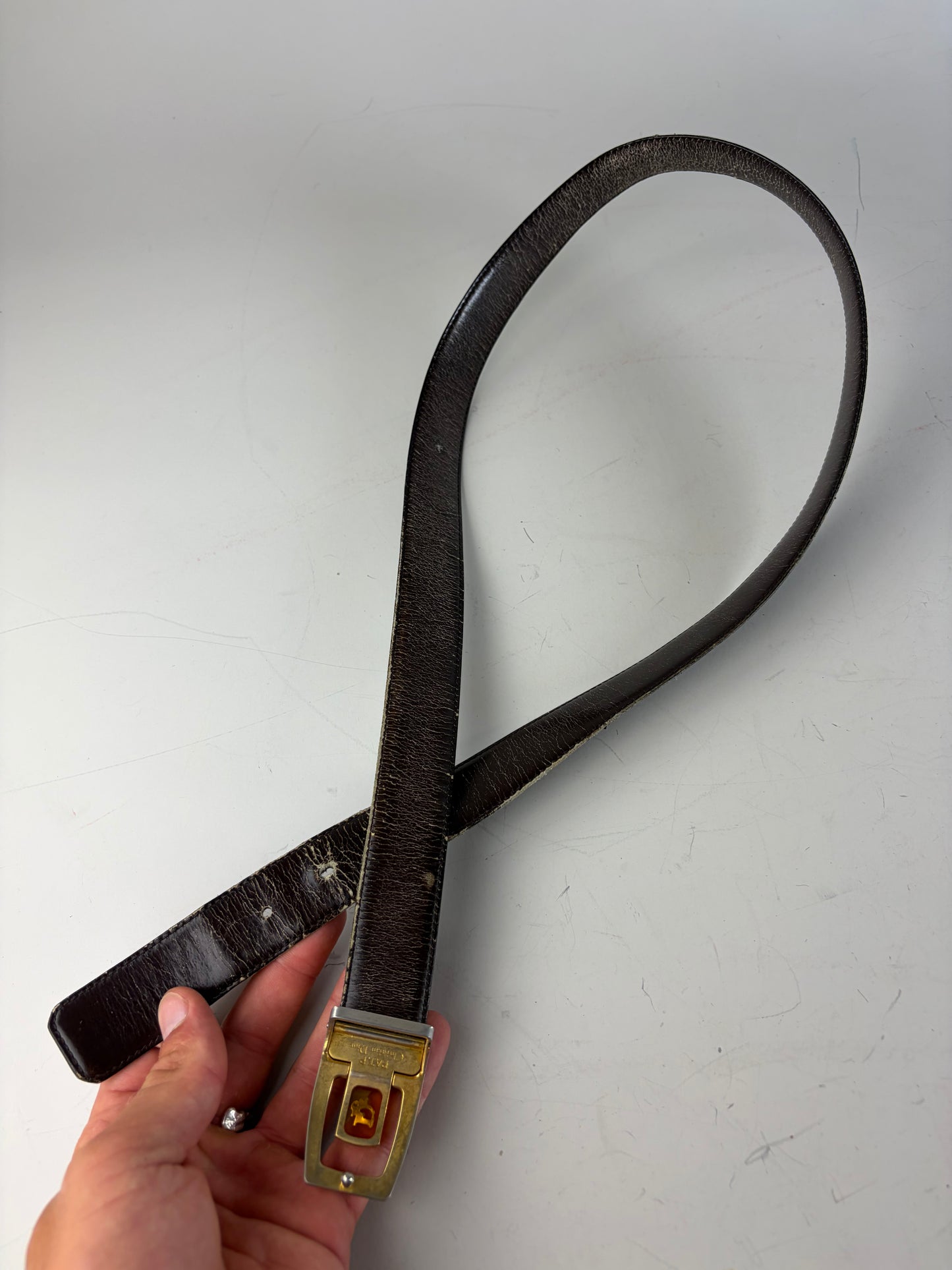 Vintage Dior Leather Belt Black Silver Gold