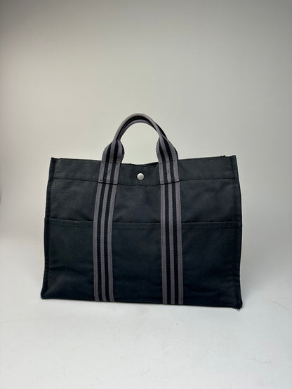 Vintage Hermes Canvas Tote Bag Black Grey
