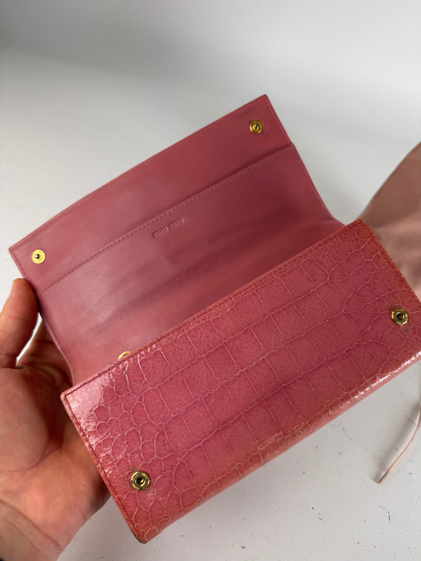 Vintage Miu Miu Crocodile Emblossed Patent Leather wallet Pink