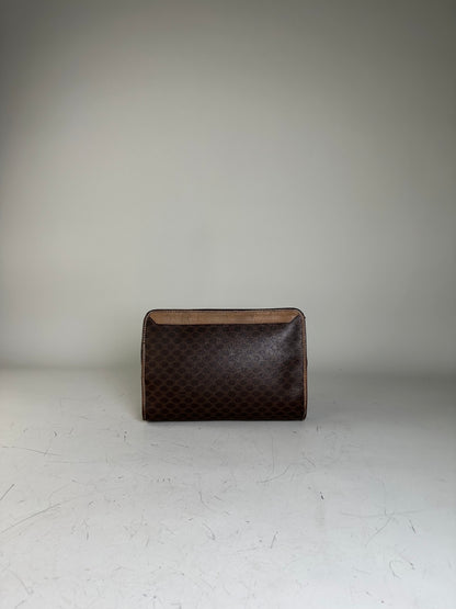 Vintage Celine Coated Canvas Clutch Bag Brown Tan Gold