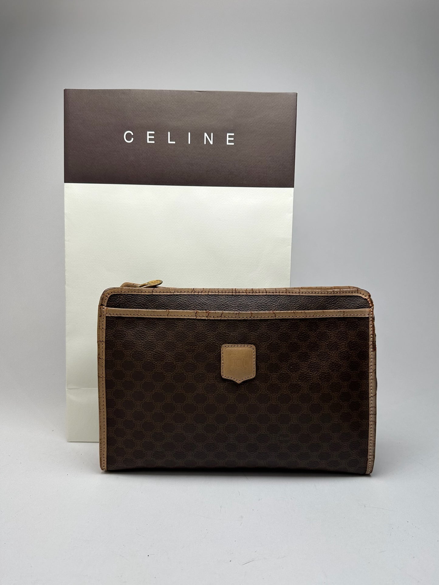 Vintage Celine Paris Monogram Leather clutch brown