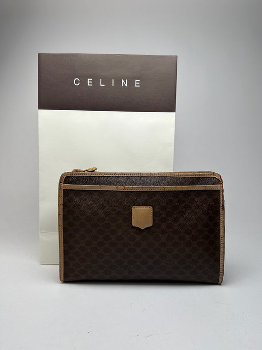 Vintage Celine Paris Monogram Leather clutch brown