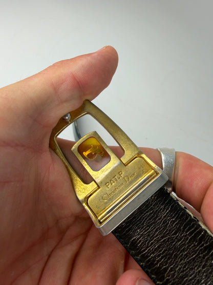 Vintage Dior Leather Belt Black Silver Gold
