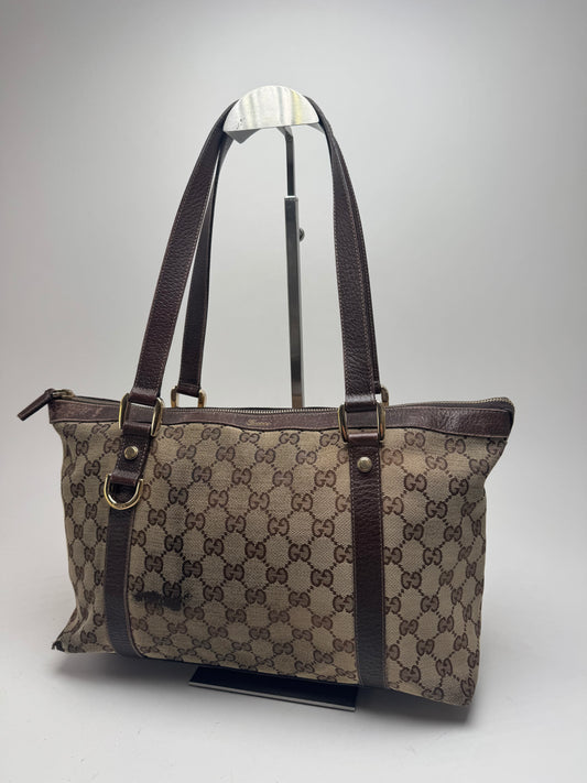 Vintage Gucci Monogram Handbag Beige Brown