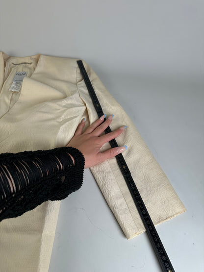 Vintage Celine Satin Silk Coat Cream Silver Chain Detail M