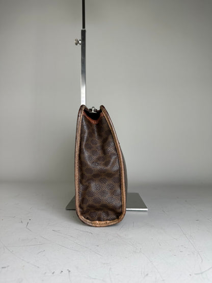 Vintage Celine Coated Canvas Clutch Bag Brown Tan Gold