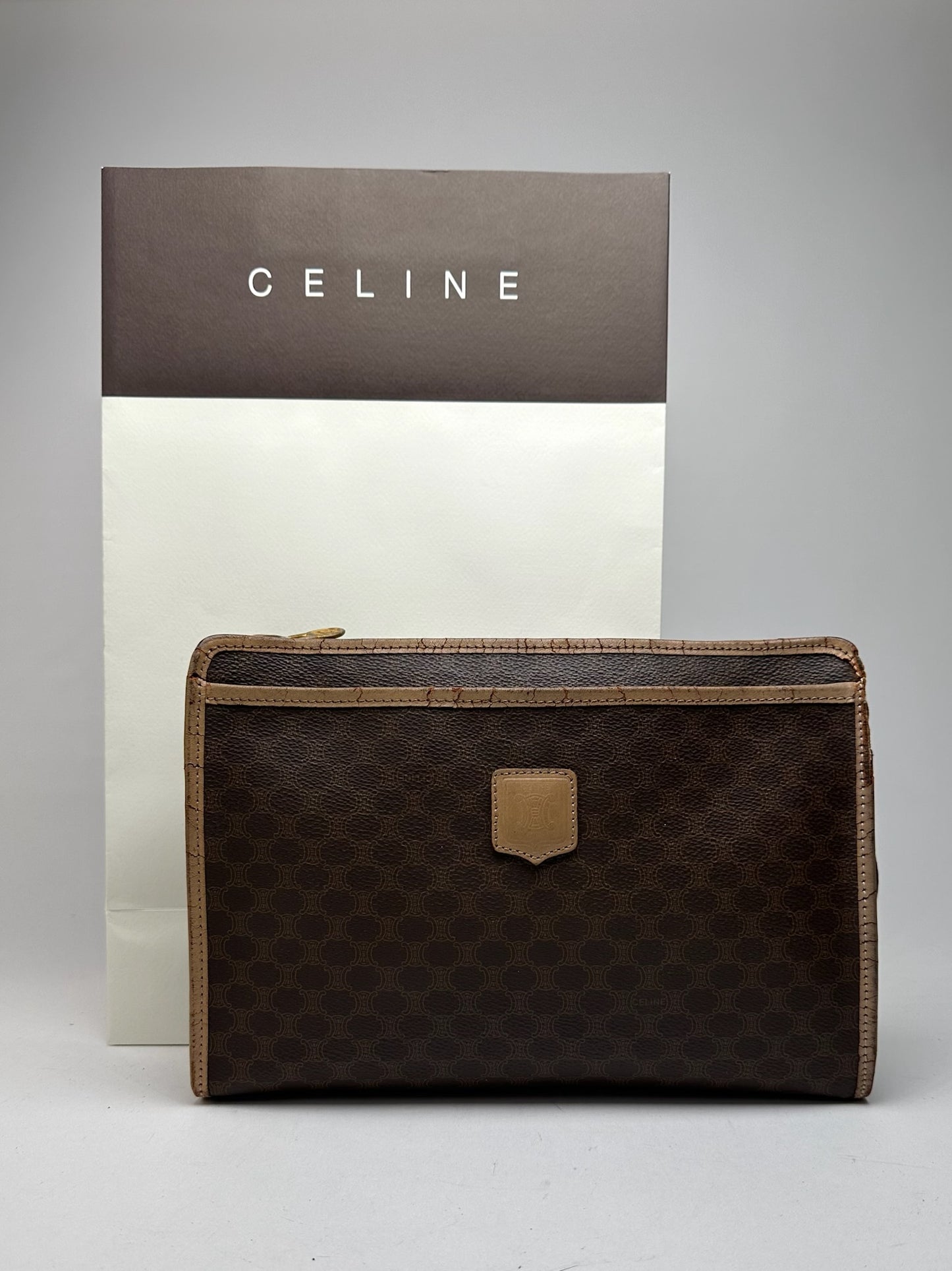 Vintage Celine Paris Monogram Leather clutch brown