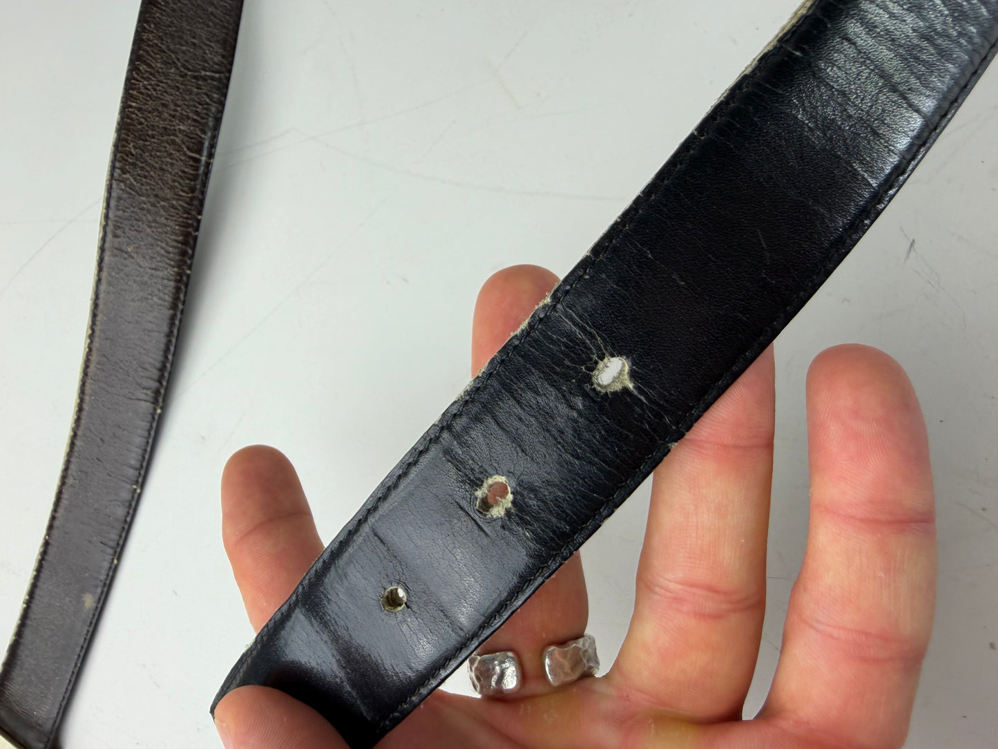 Vintage Dior Leather Belt Black Silver Gold