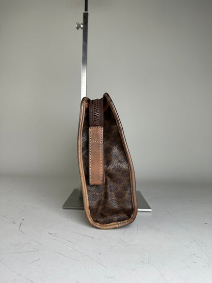 Vintage Celine Coated Canvas Clutch Bag Brown Tan Gold