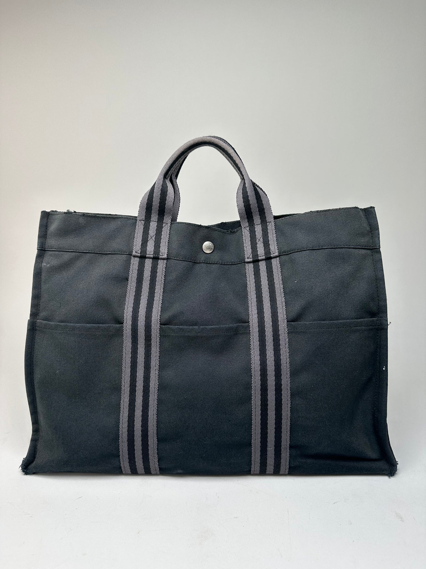 Vintage Hermes Canvas Tote Bag Black Grey