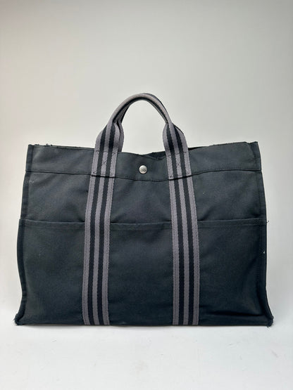 Vintage Hermes Canvas Tote Bag Black Grey