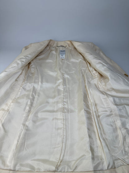 Vintage Celine Satin Silk Coat Cream Silver Chain Detail M