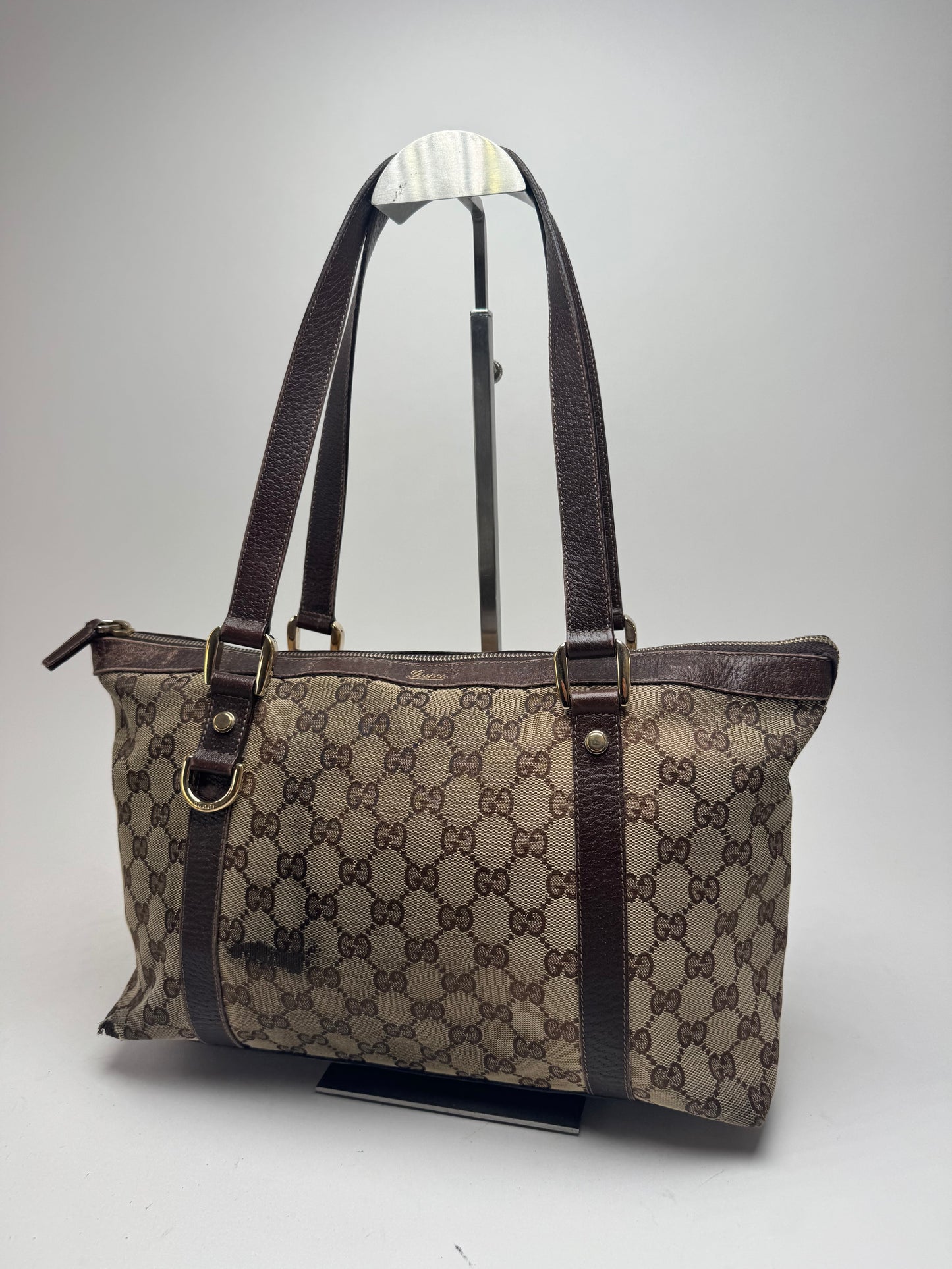 Vintage Gucci Monogram Handbag Beige Brown