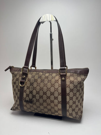 Vintage Gucci Monogram Handbag Beige Brown