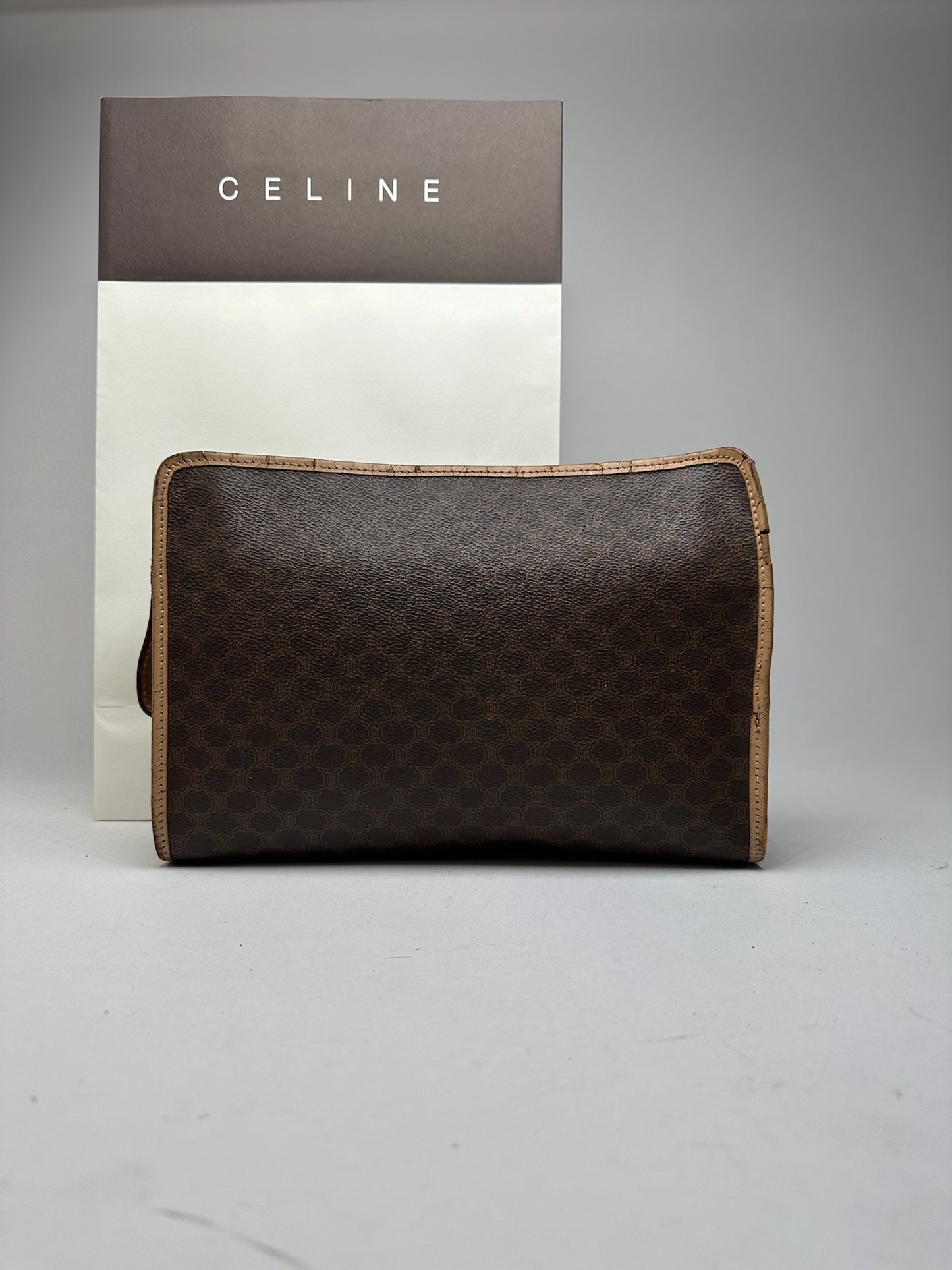Vintage Celine Paris Monogram Leather clutch brown