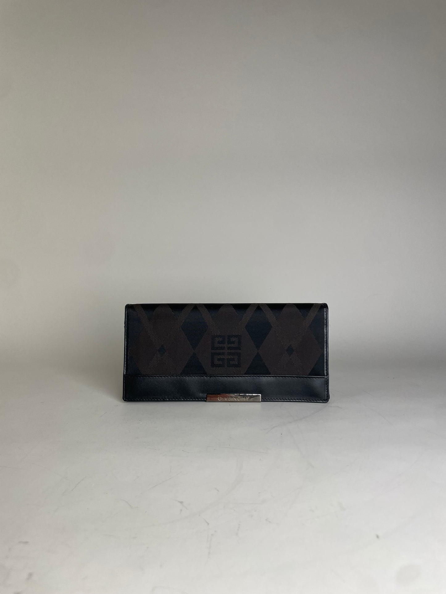 Vintage Givenchy Geometric Logo Canvas Wallet Black Brown