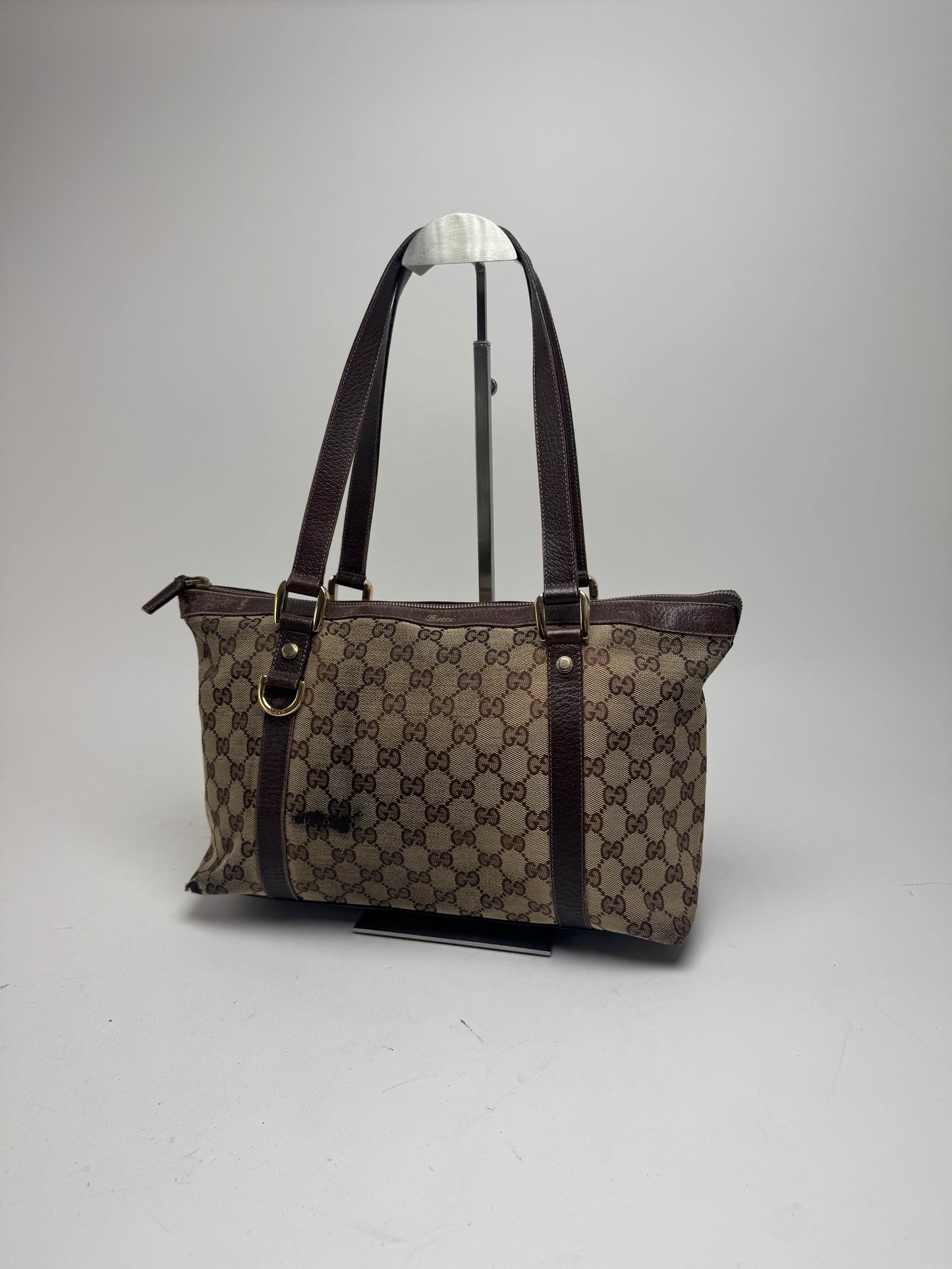 Vintage Gucci Monogram Handbag Beige Brown