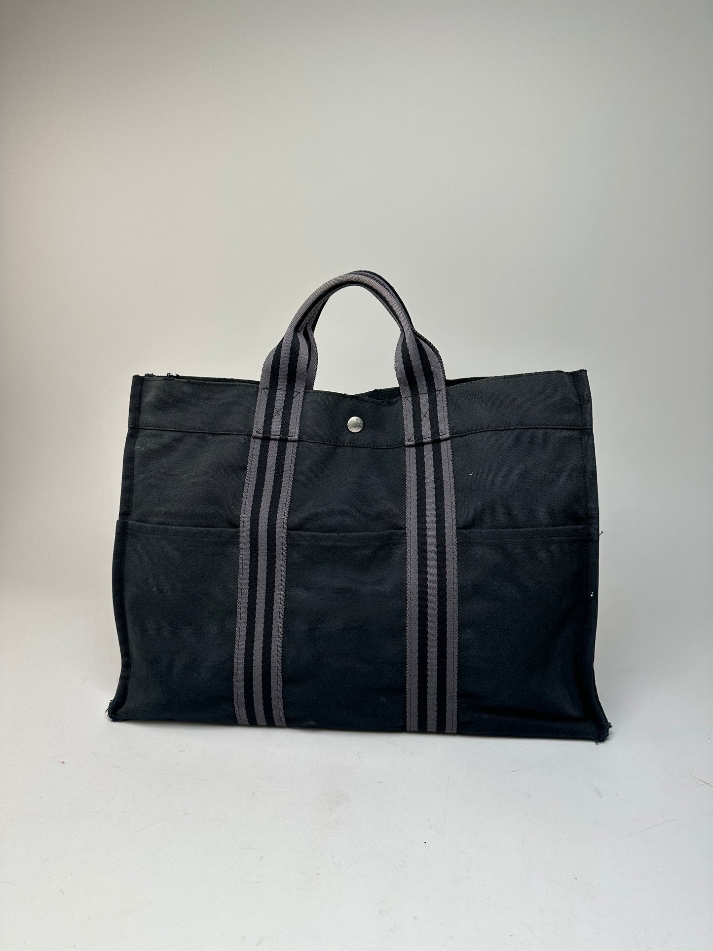 Vintage Hermes Canvas Tote Bag Black Grey