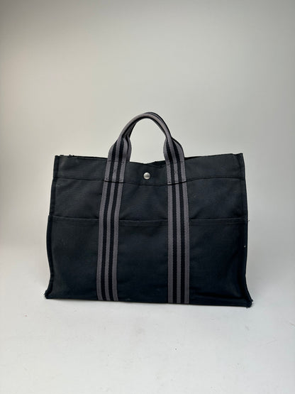 Vintage Hermes Canvas Tote Bag Black Grey