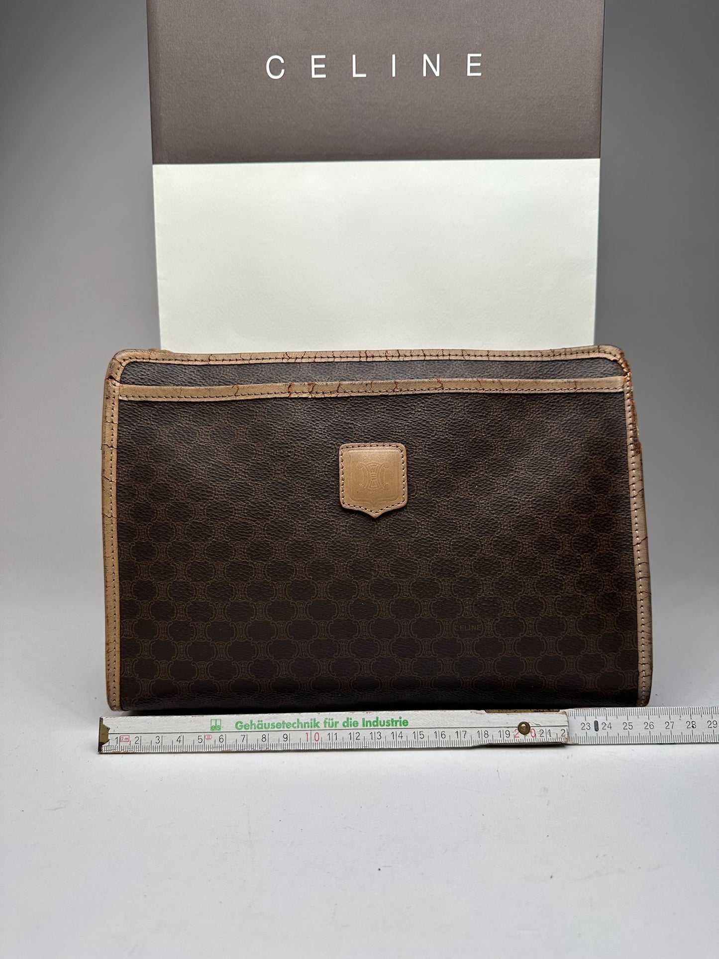 Vintage Celine Paris Monogram Leather clutch brown