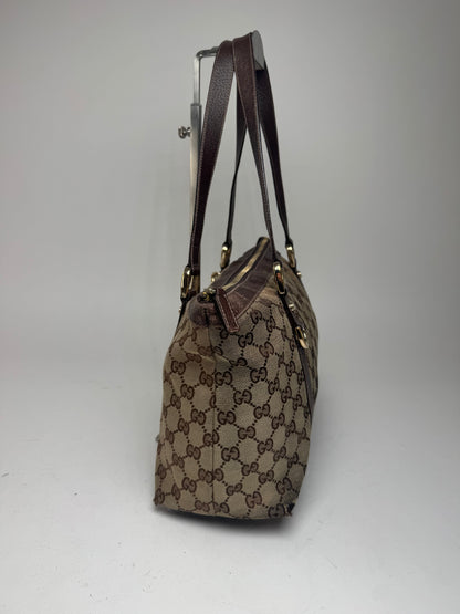Vintage Gucci Monogram Handbag Beige Brown