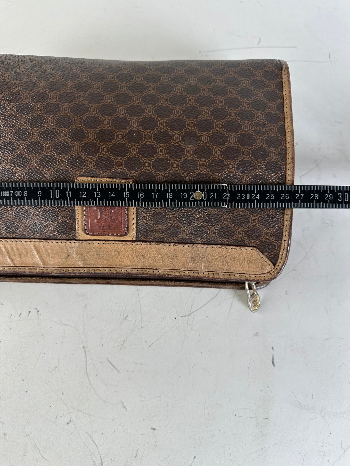 Vintage Celine Coated Canvas Clutch Bag Brown Tan Gold